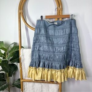 Anthropologie Snak Blue Grey Ruched Smocked Skirt sz 12